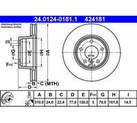 2x Disco freno ventilato 24.0124-0181.1 ATE per BMW 5 5 Touring