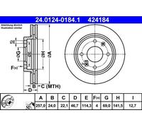2x Disco freno ventilato 24.0124-0184.1 ATE per HYUNDAI KIA