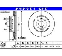 2x Disco freno ventilato 24.0124-0187.1 ATE per KIA RIO I Hatchback