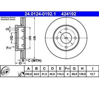 2x Disco freno ventilato 24.0124-0192.1 ATE per SMART MITSUBISHI