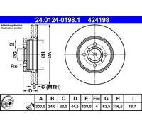 2x Disco freno ventilato 24.0124-0198.1 ATE per FORD FOCUS I Turnier FOCUS I