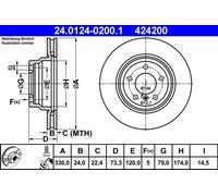 Disco freno ATE 24.0124-0200.1 anteriore, ventilato, altamente carbonizzato, 1 Pezzo