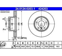 Disco freno ATE 24.0124-0203.1 anteriore, ventilato, altamente carbonizzato, 1 Pezzo
