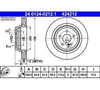 ATE Disco freno 24.0124-0212.1 posteriore, ventilato, altamente carbonizzato, 1 pezzo