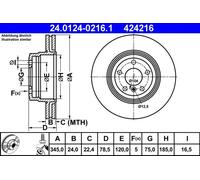 Disco freno ATE 24.0124-0216.1 posteriore, ventilato, altamente carbonizzato, 1 Pezzo