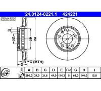 2x Disco freno ventilato 24.0124-0221.1 ATE per RENAULT DACIA NISSAN