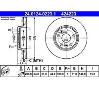ATE Disco freno 24.0124-0223.1 ventilato anteriore per Renault Megane II Tre Volumi - 2 pezzi