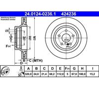 Disco freno ATE 24.0124-0236.1 posteriore, ventilato, altamente carbonizzato, 1 Pezzo