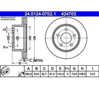 2x Disco freno ventilato 24.0124-0702.1 ATE per JEEP CHEROKEE GRAND CHEROKEE I