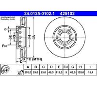 ATE Disco freno 24.0125-0102.1 ventilato per Audi 100 C3 Quattro – 2 pezzi