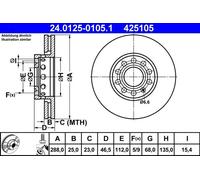 ATE Disco freno 24.0125-0105.1 anteriore ventilato altamente carbonizzato 1 pezzo