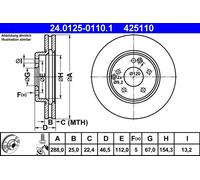ATE Disco freno 24.0125-0110.1 anteriore ventilato per MERCEDES‑BENZ C (W203/S203), E (W210)