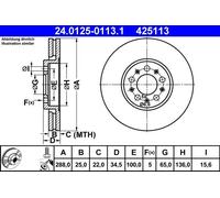 2x Disco freno ventilato 24.0125-0113.1 ATE per SEAT AUDI SKODA VW