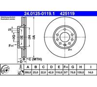 2x Disco freno ventilato 24.0125-0119.1 ATE per SAAB OPEL