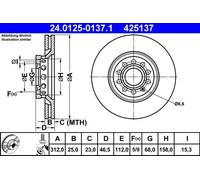 Disco freno ATE 24.0125-0137.1 anteriore, ventilato, altamente carbonizzato, 1 Pezzo
