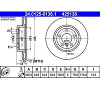Disco freno ATE 24.0125-0138.1 anteriore, ventilato, altamente carbonizzato, 1 Pezzo