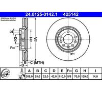 2x Disco freno ventilato 24.0125-0142.1 ATE per SAAB OPEL