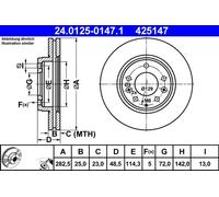 2x Disco freno ventilato 24.0125-0147.1 ATE per MAZDA 6 Hatchback 6 Tre volumi
