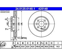 2x Disco freno ventilato 24.0125-0148.1 ATE per OPEL MERIVA A MPV / Space wagon