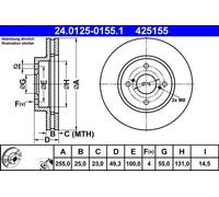 2x Disco freno ventilato 24.0125-0155.1 ATE per TOYOTA COROLLA Verso