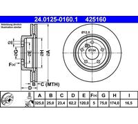 Disco freno ATE 24.0125-0160.1 anteriore, ventilato, altamente carbonizzato, 1 Pezzo