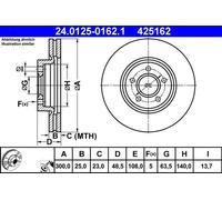2x Disco freno ventilato 24.0125-0162.1 ATE per FORD VOLVO
