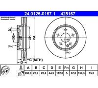 Disco freno ATE 24.0125-0167.1 anteriore, ventilato, altamente carbonizzato, 1 Pezzo