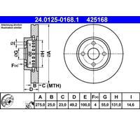 ATE Disco freno 24.0125-0168.1 anteriore ventilato 1 pezzo