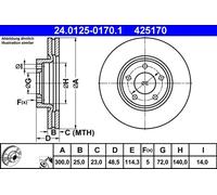 ATE Disco freno 24.0125-0170.1 anteriore ventilato altamente carbonizzato 1 pezzo