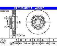 2x Disco freno ventilato 24.0125-0172.1 ATE per VW SKODA