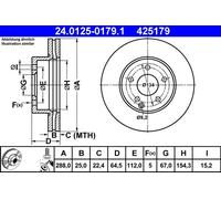 Disco freno ATE 24.0125-0179.1 anteriore, ventilato, altamente carbonizzato, 1 Pezzo