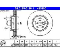 Disco freno ATE 24.0125-0190.1 anteriore, ventilato, 1 Pezzo