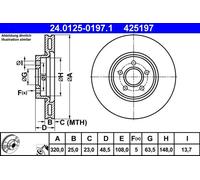 2x Disco freno ventilato 24.0125-0197.1 ATE per VOLVO FORD