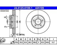 2x Disco freno ventilato 24.0125-0199.1 ATE per FORD C-MAX II FOCUS III
