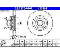 2x Disco freno ventilato 24.0125-0202.1 ATE per FORD