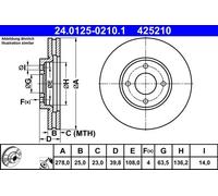 2x Disco freno ventilato 24.0125-0210.1 ATE per FORD ECOSPORT