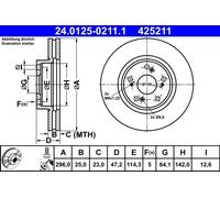 2x Disco freno ventilato 24.0125-0211.1 ATE per HONDA ACCORD VIII