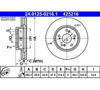Disco freno ATE 24.0125-0216.1 anteriore, ventilato, altamente carbonizzato, 1 Pezzo