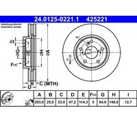 ATE Disco freno 24.0125-0221.1 anteriore ventilato 1 pezzo
