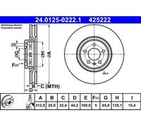 Disco freno ATE 24.0125-0222.1 anteriore, ventilato, altamente carbonizzato, 1 Pezzo