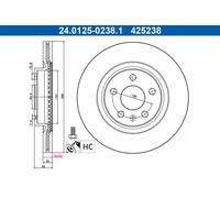 2x Disco freno ventilato 24.0125-0238.1 ATE per VOLVO XC40