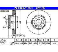 2x Disco freno ventilato 24.0126-0105.1 ATE per VOLVO 940 960 960 Kombi 960 II