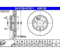 2x Disco freno ventilato 24.0126-0135.1 ATE per KIA CARNIVAL II CARNIVAL I