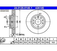 2x Disco freno ventilato 24.0126-0146.1 ATE per OPEL CORSA D