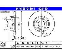 ATE disco freno 24.0126-0150.1 ventilato diametro 280 spessore 26 mm 5 fori