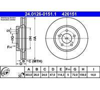 2x Disco freno ventilato 24.0126-0151.1 ATE per FORD MAVERICK