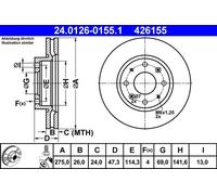 2x Disco freno ventilato 24.0126-0155.1 ATE per KIA CERATO I Tre volumi