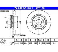 2x Disco freno ventilato 24.0126-0170.1 ATE per MITSUBISHI JEEP PEUGEOT CITROËN