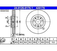 Disco freno ATE 24.0126-0176.1 anteriore, ventilato, altamente carbonizzato, 1 Pezzo