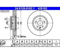 Disco freno ATE 24.0126-0182.1 anteriore, ventilato, altamente carbonizzato, 1 Pezzo